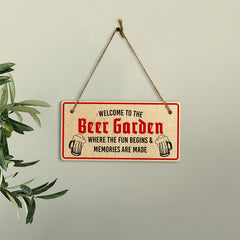 Welcome To The Beer Garden Where The Fun Begins & Memories Are Made 5x10 Hanging Plus Wall or Door Sign | Home Decor