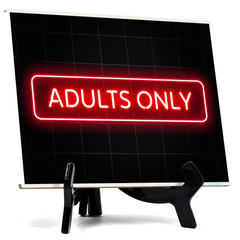 Adults Only Neon Style (8x6") Table Sign With Acrylic Easel | Live Streaming Recording Neon Decoration | For Gamers