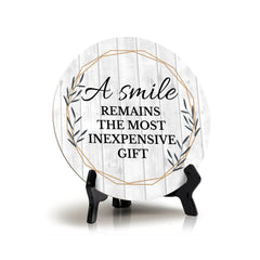Signs ByLITA Circle A smile Remains The Most Inexpensive Gift , Wood Color, Table Sign (5"x5")