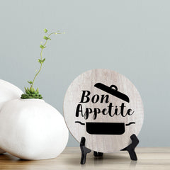 Round Bon Appetite Wood Color, Circle Table Sign (5x5")