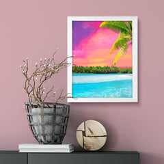 Tropical Palm Beach Dusk Framed Wall Print Easy Installation | Beautiful Sunsets | Stylish Modern Decoration For The Home and Office