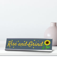 Signs ByLITA Rise and Grind, Silver Frame, Desk Sign (2x8")