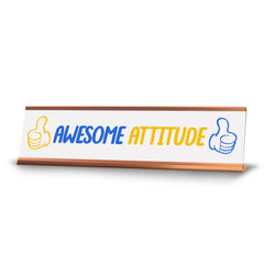 Signs ByLITA Awesome Attitude, Gold Frame, Desk Sign, White (2x8)