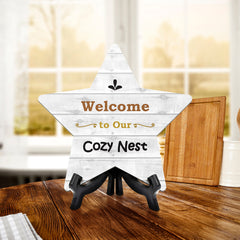 Signs ByLITA Welcome to Our Cozy Nest, Wood Color Star Table Sign (6"x5")