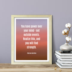 You have power over your mind - not outside events. Realize this, and you will find strength - Marcus Aurelius, Framed Print | Stoic Wisdom Inspirational Quotes