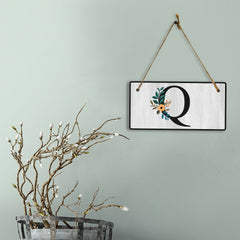 Q Flower Decor 5x10 Hanging Wall or Door Sign | Alphabet Letter Room Decoration