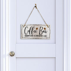 Coffee Bar Love Is Brewing 5x10 Hanging Plus Wall or Door Sign | Home Decor