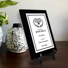 Tennis Customizable Black Frame Wooden Award Plaque | Easel Mount Option | Achievement and Recognition Personalizable Plaques
