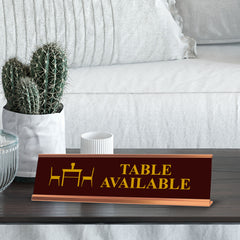 Table Available, Brown Silver Frame, Desk Sign (2x8")
