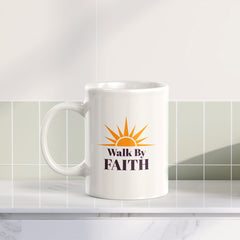Walk By Faith 11oz Plastic/Ceramic Coffee Mug Office And Home | Religious Sayings | Family And Friends
