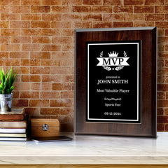 MVP (Most Valuable Player) Customizable Award Plaque | Easel Mount Option | Achievement and Recognition Personalizable Plaques