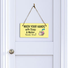 Wash Your Hands With Soap & Water. Thank You! 5x10 Hanging Plus Wall or Door Sign | Bathroom & Home Décor