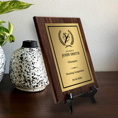 Shooting Customizable Wooden Award Plaque | Easel Mount Option | Achievement and Recognition Personalizable Plaques