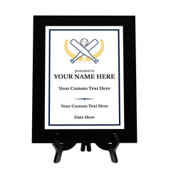 Baseball/Softball Customizable Black Frame Wooden Award Plaque | Easel Mount Option | Achievement and Recognition Personalizable Plaques