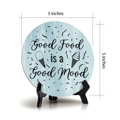 Round Good Food is a Good Mood, Blue Wood Color, Circle Table Sign (5x5")