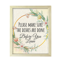 Signs ByLITA Please Make Sure The Dishes Are Done Before You Leave, Floral FRAMED Print Short Term Rentals Guest Signage Kitchen Hospitality Wall Art