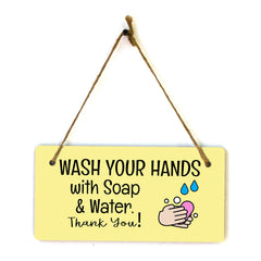 Wash Your Hands With Soap & Water. Thank You! 5x10 Hanging Plus Wall or Door Sign | Bathroom & Home Décor
