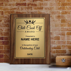 Signs ByLITA Customizable Chili Cook Off Award Wooden Plaque Award with Easel Stand, Engraved Gift for Chili Cook Off Competitions, Cooking Events and Cooking Awards