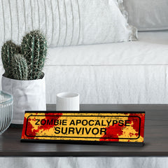 Zombie Apocalypse Survivor, Black Frame, Desk Sign (2x8")