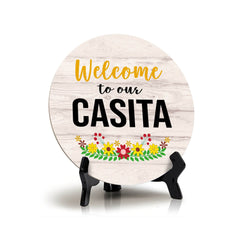 Signs ByLITA Circle Welcome to our Casita Wood Color, Entrance Decor Table Sign (5"x5")