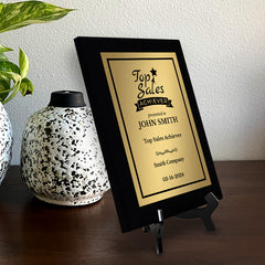 Top Sales Achiever Customizable Black Frame Award Plaque | Easel Mount Option | Achievement and Recognition Personalizable Plaques