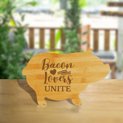 Bacon Lovers Unite (13.75 x 8.75") Pig Shape Cutting Board | Funny Decorative Kitchen Chopping Board