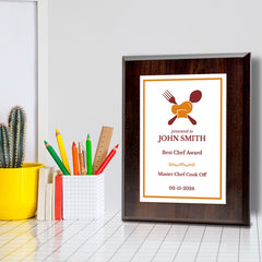 Cooking Competition and Chef Customizable Award Plaque |Easel Mount Option | Recognition of Achievement and Service Personalizable Plaques