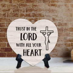 Sign ByLITA Heart Trust in the Lord with all your heart, Wood Color, Table Sign (6"x5")
