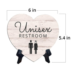 Signs ByLITA Heart Unisex Restroom, Wood Color, Table Sign (6"x5")