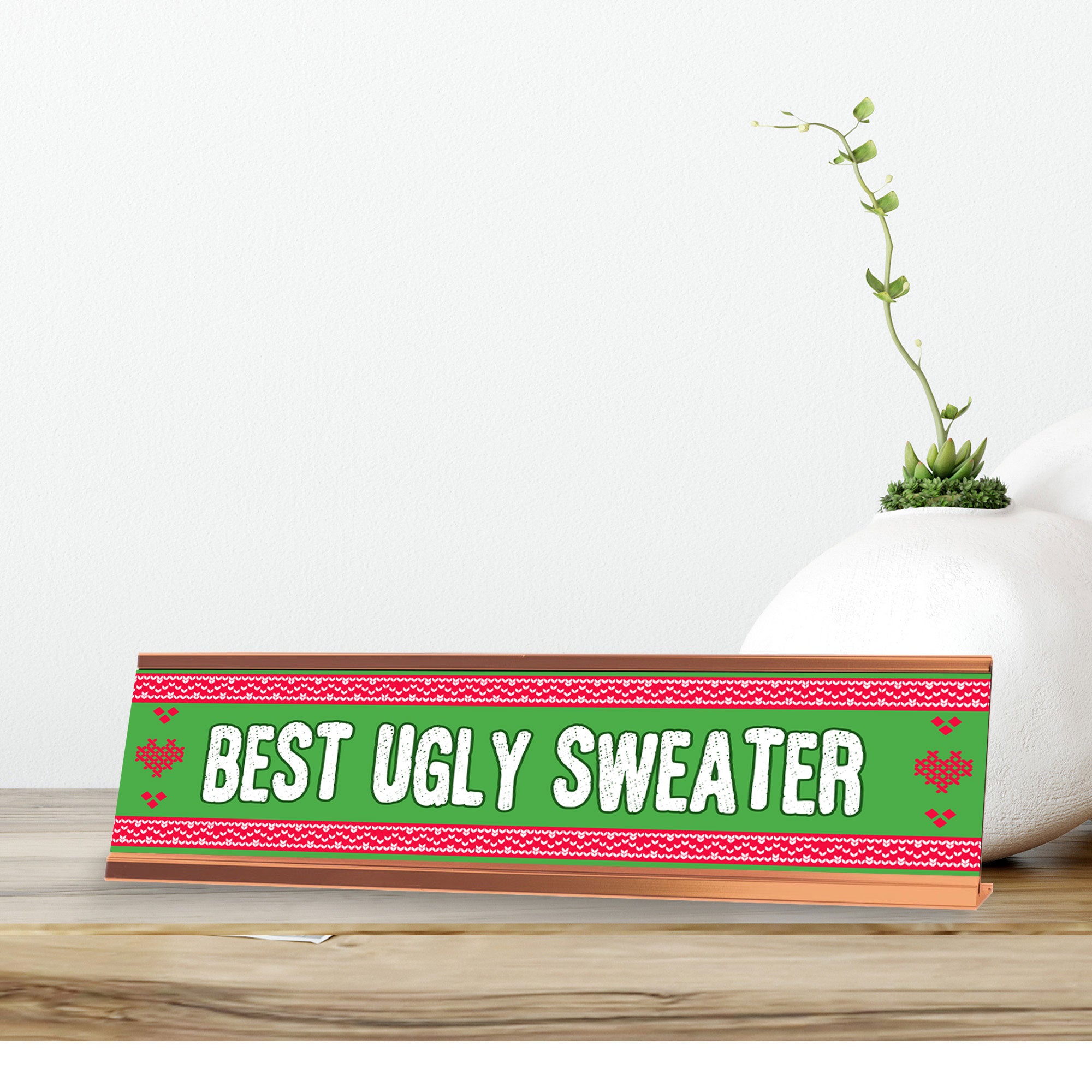 Signs ByLITA Best Ugly Sweater Gold Frame, Novelty Desk Sign (2x8?)