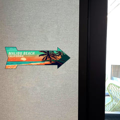 Arrow Shape Plus Malibu Beach, California 12x4" Wall or Door Sign | Stylish Famous US Beach Souvenirs