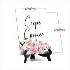 Crepe Corner Table Sign with Easel, Floral Watercolor Design (6" x 8")