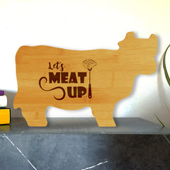 Let's Meat Up 14.75 x 9.75" Cow Shape Cutting Board | Funny Kitchen Chopping Board