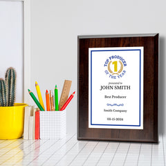 Top Producer of the Year Customizable Award Plaque | Easel Mount Option | Achievement and Recognition Personalizable Plaques