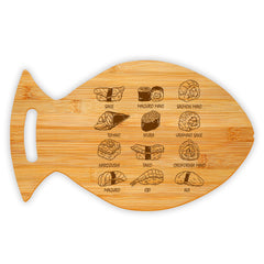 Sushi Variety 14 x 8.5" Fish Shape Cutting Board | Decorative Kitchen Accessory For Sushi Lovers