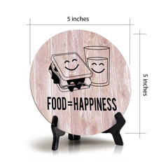 Round Food = Happiness Blush Wood Color, Circle Table Sign (5x5")