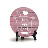Round Live, Love, Cook Pink Wood Color, Circle Table Sign (5x5")