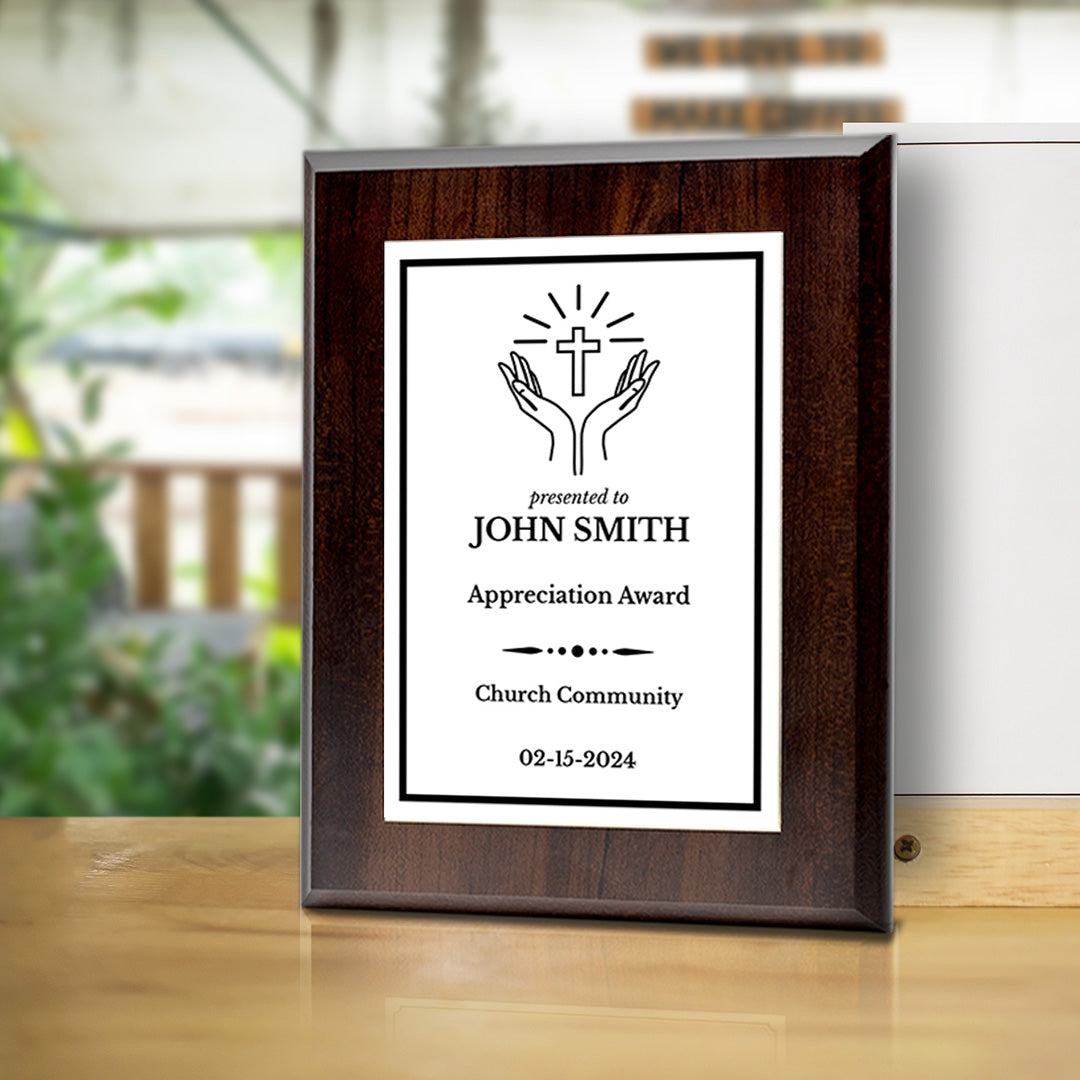 Church and Religion Theme Customizable Award Plaque |Easel Mount Option | Recognition of Achievement and Service Personalizable Plaques