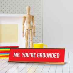 Signs ByLITA Mr. You're Grounded Gold Frame, Desk Sign (2x8")