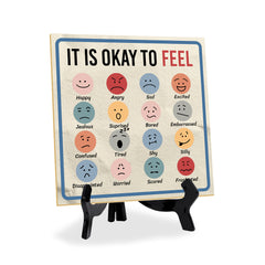 It Is Okay To Feel 5"x 5" Square Table Sign With Acrylic Easel | Motivational Home Decor