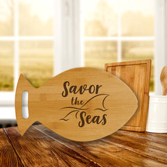Designs ByLITA Savor The Seas 14 x 8.5" Fish Shape Cutting Board | Kitchen Chopping Board
