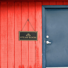 Steam Room 5x10 Hanging Plus Wall or Door Sign | Rustic Twine | Workplace Signage