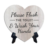 Signs ByLITA Heart Please Flush The Toilet & Wash Your Hands, Wood Color, Table Sign (6"x5")