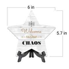 Sign ByLITA Welcome to Our Chaos, Wood Color, Star Bathroom Table Sign (6"x5")