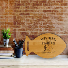 Designs ByLITA Wishing I Was Fishing 14 x 8.5" Fish Shape Cutting Board | Kitchen Chopping Board