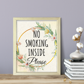 No Smoking Inside Please, Floral UNFRAMED Print Kitchen Hospitality Wall Art