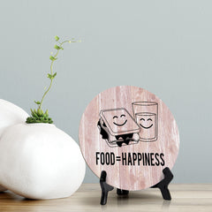 Round Food = Happiness Blush Wood Color, Circle Table Sign (5x5")