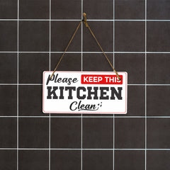 Please Keep Kitchen Clean 5x10 Hanging Plus Wall or Door Sign | Rustic Twine | Office and Shared Living Signage