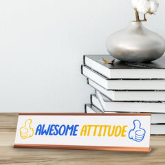 Signs ByLITA Awesome Attitude, Gold Frame, Desk Sign, White (2x8)