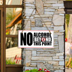 No Alcohol Beyond This Point 5x10 Hanging Plus Wall or Door Sign | Rustic Twine | Business and Shared Living Signage